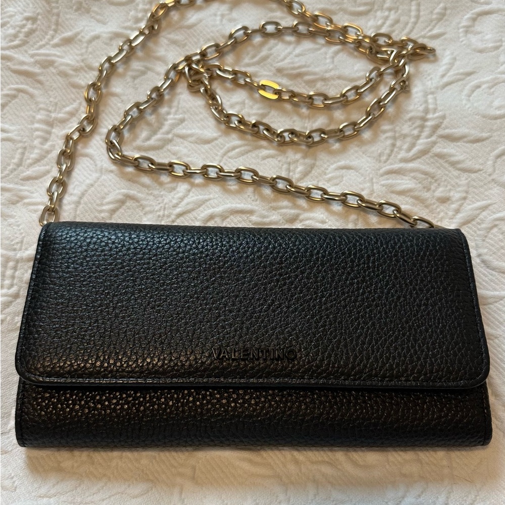 Valentino Pebble Leather Wallet on Chain